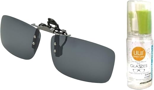 UL88 Combo of Polarized Clip on Sunglasses &amp; Lens Cleaning Gel Spay Attached Sunglasses UV Protection Sunlight Anti-Glare ...