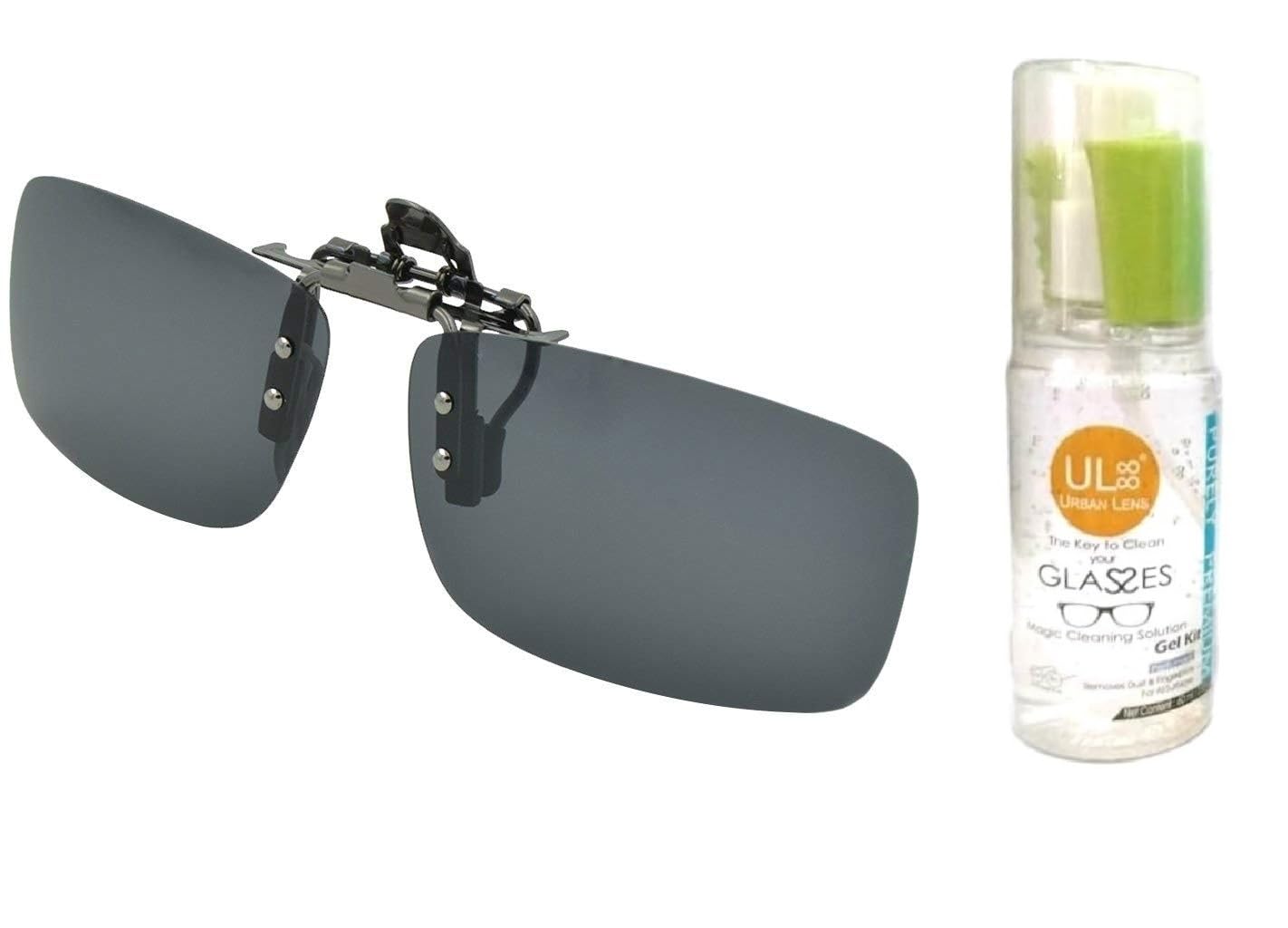 UL88 Combo of Polarized Clip on Sunglasses & Lens Cleaning Gel Spay Attached Sunglasses UV Protection Sunlight Anti-Glare ...