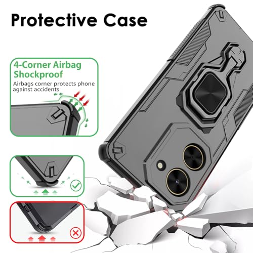Image of TheGiftKart Tough Armor Bumper Back Case Cover for Poco C71 / Redmi A5 | Ring Holder & Kickstand in-Built | 360 Degree Protection Back Case Cover for Poco C71 / Redmi A5 (PC & TPU, Black)