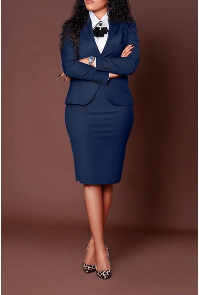 Women's 2 Piece Suit Skirt Set Dressy Business Long Sleeve Blazer and Pencil Skirt Outfits, Work Blazer Jacket Skirts Sets