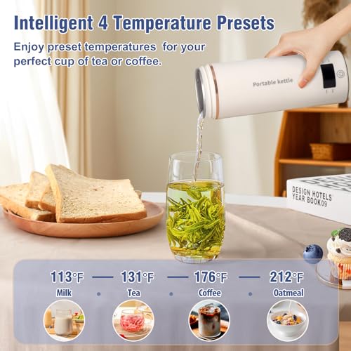 Travel Electric Kettle Portable Mini Kettle,Small Hot Water Boiler with 4 Temperature Settings,304 Stainless Steel,Fast Boiling Water with Auto Shut-Off and Boil Dry Protection (Beige, 400ML) - Image 3