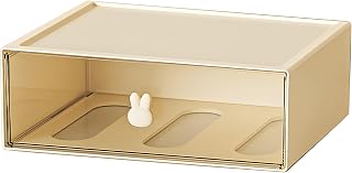 Stackable Desktop Organizer, Small Plastic Storage Box with Drawers | 1 Tier Cream & Clear, 1 Mini Drawer, Makeup Organizer Countertop, Pencil Holder, Pencil Box,Coffee Bar Organizer,Storage Bins