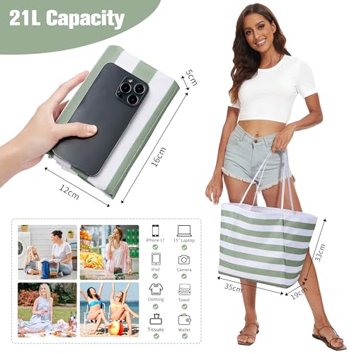 Image of KALIDI Beach Tote Bag Women Large Waterproof Sandproof Shoulder Handbag Packable Grocery Bag Hobo Purse for Picnic Vacation