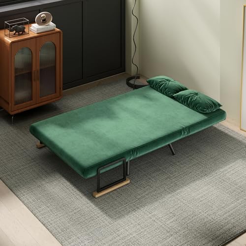 Homcom Divano Letto 2 Posti Con Schienale Regolabile In 5 Livelli, Divano Letto Matrimoniale Pieghevole Con 2 Cuscini Per Soggiorno, In Tessuto Imbottito, Acciaio E Legno, 102X73X81 Cm, Verde - 7