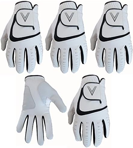 5 White Men's All Weather Golf Gloves Cabretta Leather Thumb & Palm Patch (Med/Lge L/H)