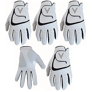 5 White Men’s All Weather Golf Gloves Cabretta Leather Thumb & Palm Patch (XL L/H)