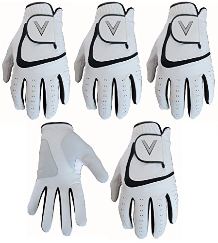 5 White Men's All Weather Golf Gloves Cabretta Leather Thumb & Palm Patch (XL L/H)