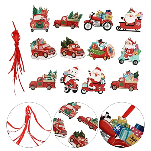 PRETYZOOM 12 peças de decoração para pendurar na árvore de Natal, caminhão vermelho, ornamentos para