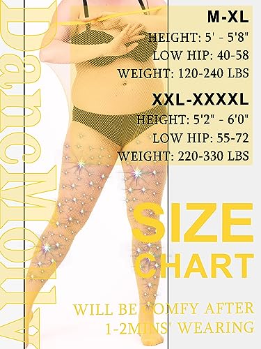 Image of DancMolly 10X Strong Ultra Sparkly Rhinestone Fishnet Stockings, Plus Size Sparkle Tights for Women Sexy Party Concert Outfit