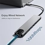 8-in-1 USB-C Hub for MacBook, Laptops & All Type C Devices | 4K HDMI display, 100W PD fast charging, USB 3.0 ports, RJ45 Ethernet, SD/TF card reader for laptops & MacBook