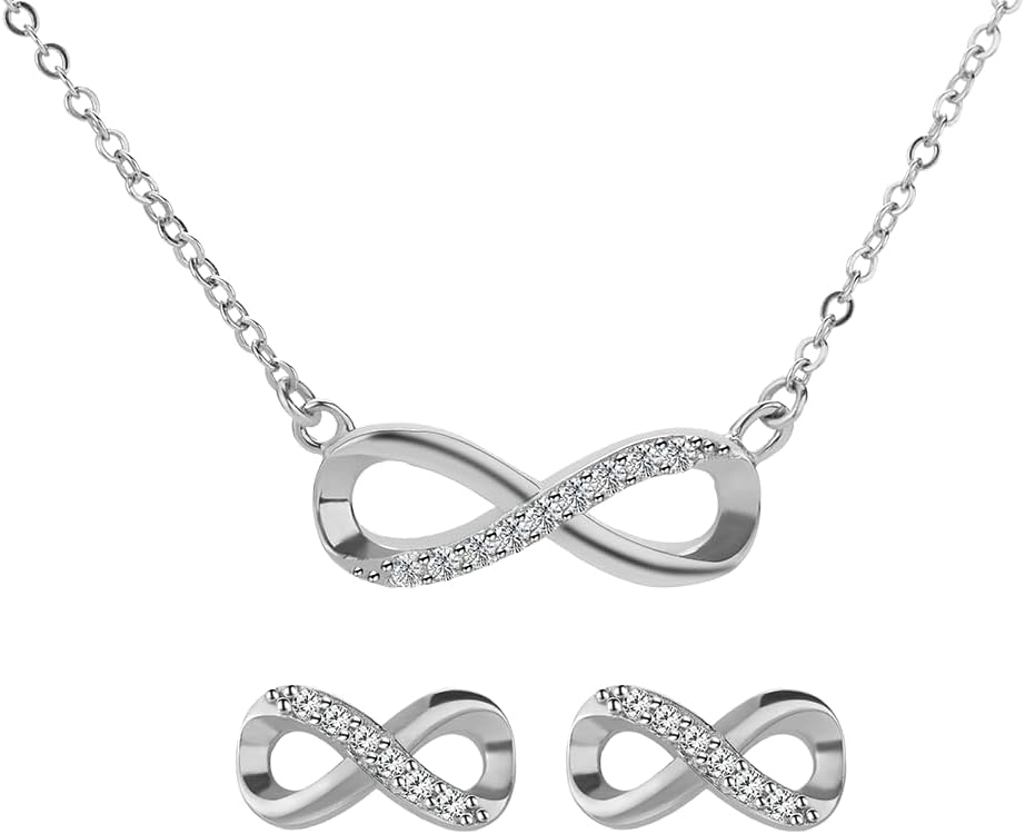 Fashion Crystal 18K Gold Plated 925 Sterling Silver Infinity Pendant Necklace And Studs Earrings J.Rosée Fashion Jewelry Sets For Women Ladies Girls Gift Package Jr888