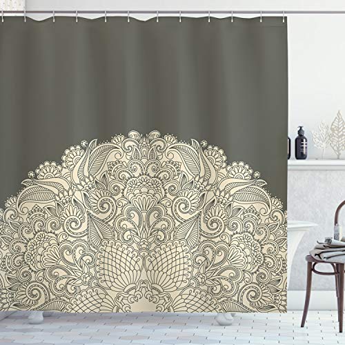 Ambesonne Oriental Shower Curtain, Half Mandala With Rich Floral Curls Traditional Vintage Motif, Cloth Fabric Bathroom Decor Set With Hooks, 69" W X 70" L, Beige And Dark Taupe #TOP29