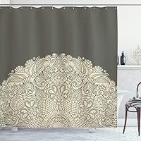 Rideau De Douche Oriental Pastel - 175x180 Cm, Polyester, 12 Crochets Inclus, Blanc Beige Gris - 12
