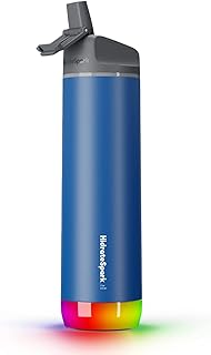 HidrateSpark Steel Smart Water Bottle - Tracks Water Intake & Glows to Remind You to Stay Hydrated, Straw, 21oz, Deep Blue