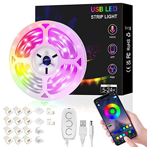 Romwish Luces LED Habitacion 10M, USB Tira LED con Bluetooth y Control de Aplicación, Tira de Luz LED Autoadhesiva Sincronizada con La Música, LED Flexible Para La Decoración Cocina, Fiesta Cover