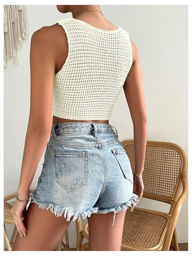 Image of GORGLITTER Women's Crochet Crop Tank Top Hollow Out Sleeveless Fashion Trendy Knit Copped Vest Tops