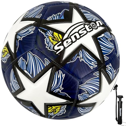 Image of Senston Soccer Ball for Kids and Adult Training Ball Black Size 5 Official Match Football Balls with Pump