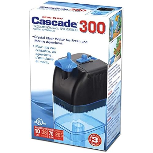 Penn-Plax Cascade 300 Fully Submersible Internal Filter – Provides Physical, Biological, and Chemical Filtration for Aquariums and Turtle Tanks