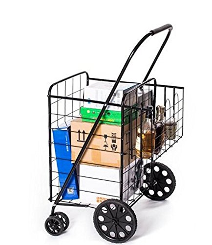 Jumbo Size Folding Shopping Cart with Double Baskets 150 lb Capacity, w/Spinning Wheels, Grocery Shopping Made Easy Utility Cart