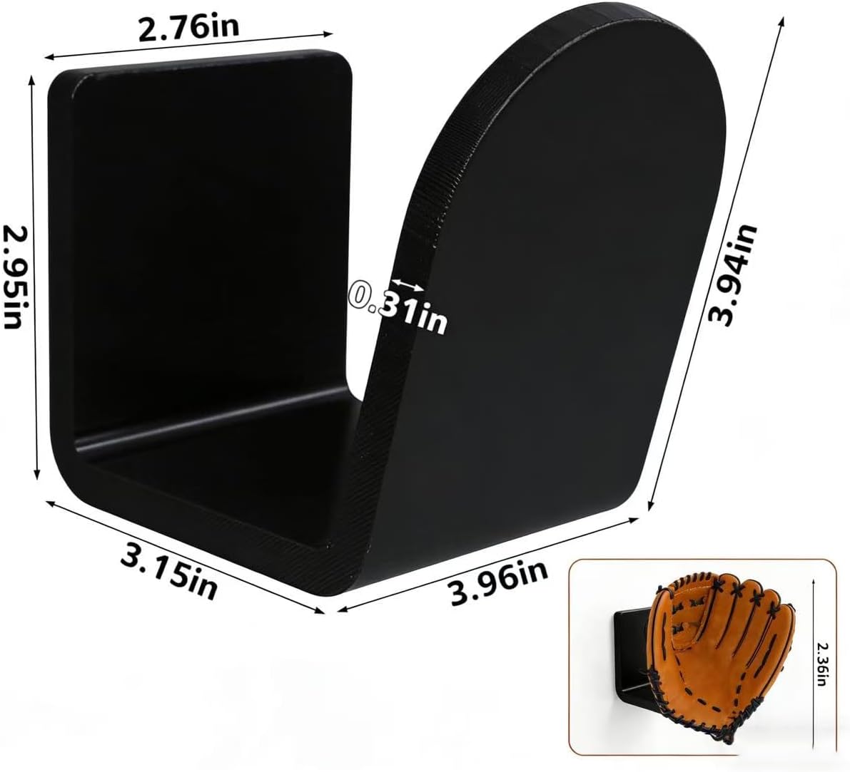 Baseball Glove Stand Vertical Holder Baseball/Softball Wall Mount Display No-Drill Preserves Shape Sports Organizer Decor for Bedroom Man Cave Locker Room Ideal Gift for Players (4, Black)