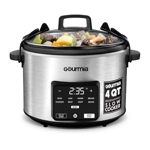 Image of Gourmias GSC517 Slow Cooker 4.5 Quart, 5 Preset Modes, Digital Display, Timer up to 24h, Auto Keep Warm, Dishwasher Safe, Serves 5 (Stainless Steel)