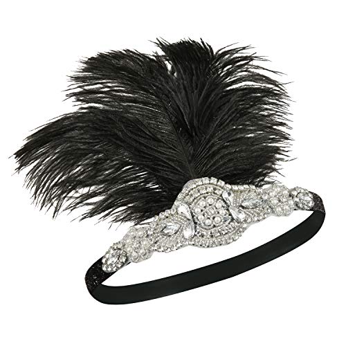 Sweetv 1920S Headpiece Flapper Headband, Rhinestone Feather Great Gatsby Headpiece Hair Accessories For Women (Black) #TOP1