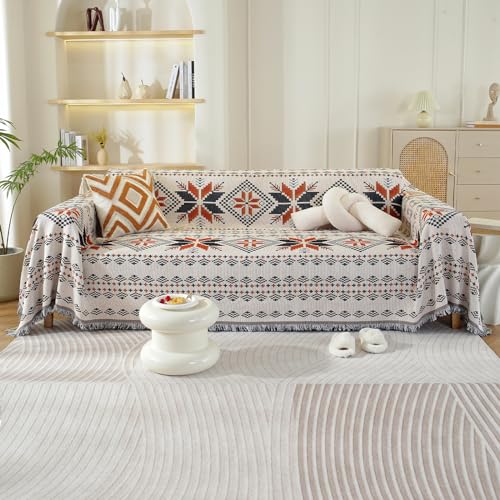 VanderHOME 2/3/4 Seater Sofa Blanket Cotton Blanket Soft Throws for Sofas Washable Blanket for Bed Settees Armchairs, Livingroom, Multi-Purpose Throw 180 * 340cm-Orange Maple