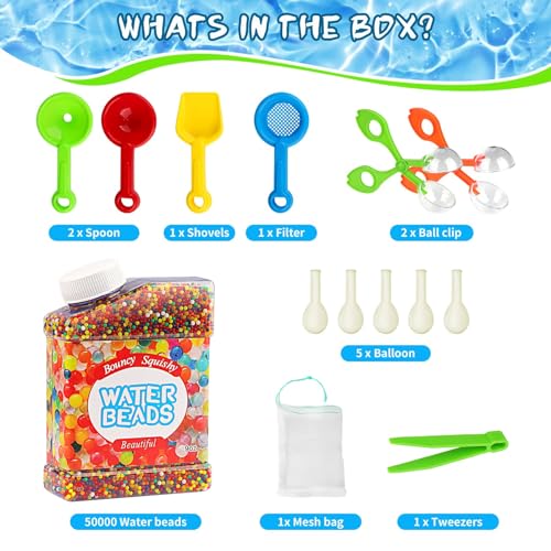 FIVAVA Wasserperlen Set 50000 Stücke Bunte Perlen,Wasserperlen Ungiftig Biologisch Abbaubar,Water Beads für Pflanzenfüller, Vase Füllstoff und Deko
