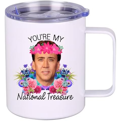 Nicolas Mug Stainless Steel Coffee Mug Nicolas Cage Themed You're My National Treasure Coffee Cup Travel Mug for Women Men Personalized Gift for Mom Dad 11 Ounce Cover