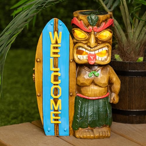 Alpine Corporation SLL2612SLR-HH Solar-Powered Tiki Statue with Lights, Solar Tropical Tiki Garden Statue, 12" H, Multicolor - Image 2