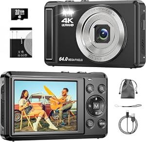 Digitalkamera 4K 64MP, 2.8 Zoll UHD Autofokus Kamera fotokamera, Micro-SD-Karte & Akku,16X Digitalzoom Wiederaufladbare Tragbare Kompaktkameras mit für Anfänger Jugendliche