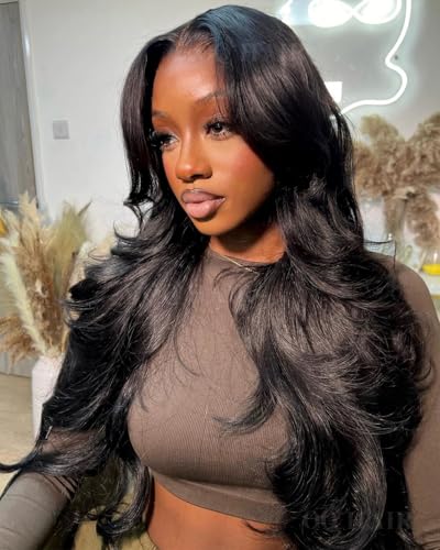 OQ Hair 13x6 Body Wave Lace Front Wigs Human Hair 180% Density Body Wave Layered Wig Face-Framing Ear-To-Ear Frontal Human Hair Wigs for Women 20 Inch