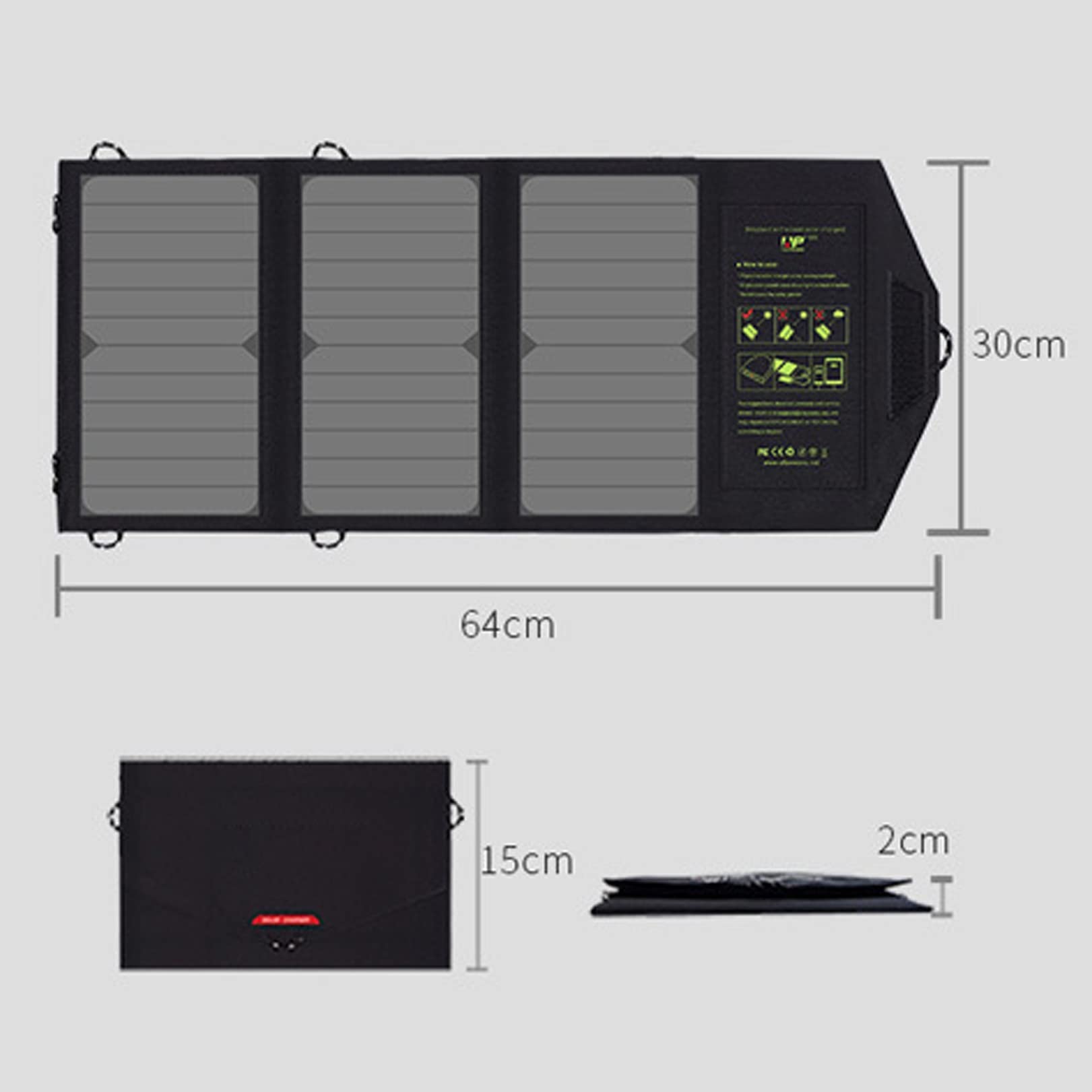 Panel Solar Plegable USB Portátil Flexible Pequeño Impermeable 5V Paneles Solares Plegables Células For Cargador De Batería De Teléfono Móvil (Color : Black)