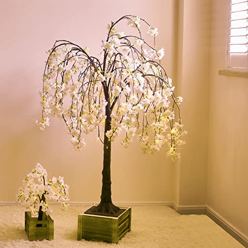 Fudios White Cherry Blossom Tree With Lights 4Ft 180 Led Fairy Lights, Lighted Artificial Flower Tree For Spring Summer Wedding Decor Indoor Outdoor #TOP6