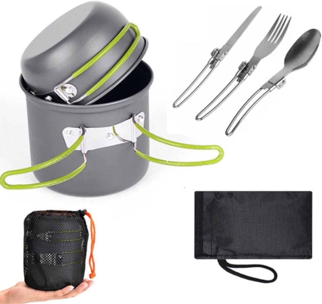 Camping Campfire Utensils, Camping Cookware Kit Lightweight Cooking Set with Foldable Wood Stove Pots Pans for Picnic Hiking Backpacking Gear