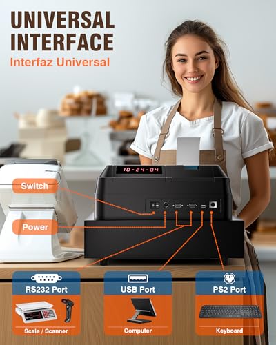 Image of PYY Cash Register for Small Businesses - Caja Registradora para Negocio with English /Spanish Language System, Dual Display, Thermal Printer & Lockable Cash Drawer, Multi-Device Connectivity, 48 Keys