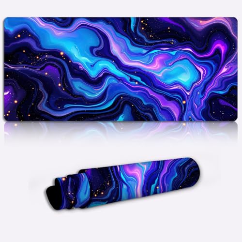 LJSPTU Flujo de mármol cósmico Alfombrilla de ratón Grande XL para Jugadores, Base Antideslizante Accesorio de Escritorio para PC de Oficina en casa 600 * 350 * 4mm