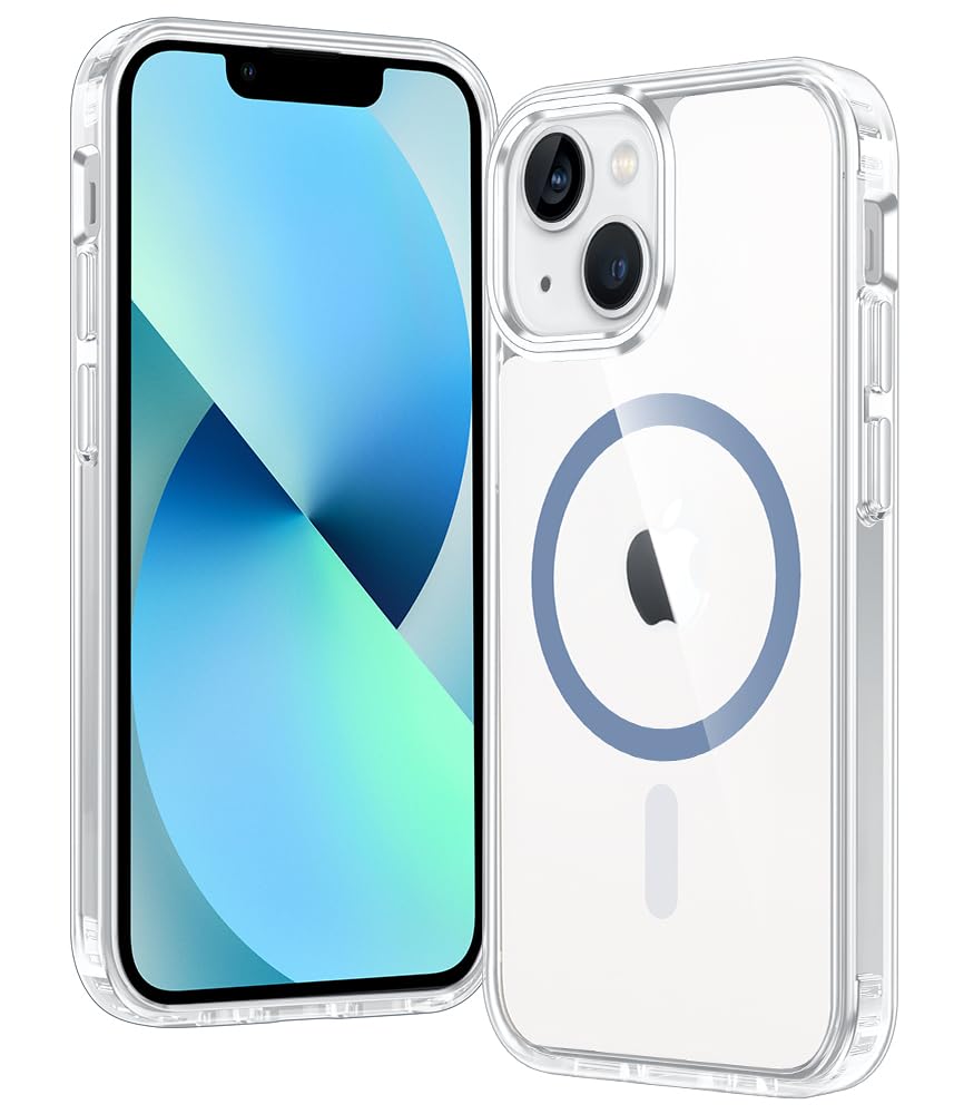 FNTCASE for iPhone 13 mini Case: iPhone 12 mini Clear Magnetic Military Grade Drop Protection Shockproof Anti Yellowing Cell Phone Cover - Rugged Protective Slim Transparent Cases - 5.4 inches(Blue)