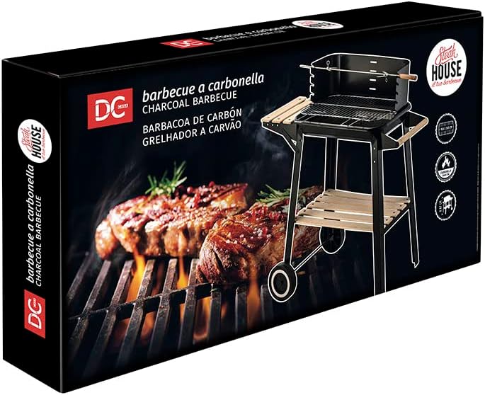 Dc Casa Barbecue a Carbonella Rettangolare con Ruote 83 X45.5 X 87 Cm Bbq Grill Trasportabile,per Vacanze e Campeggio