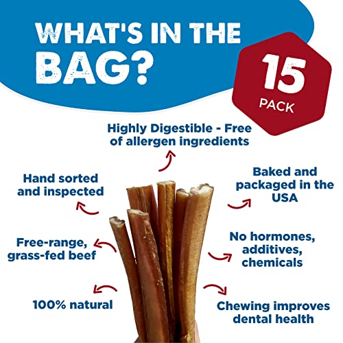 Best Bully Sticks 6 Inch Bully Sticks for Dogs - 15 Count (Pack of 1) - Natural, Easily Digestible, 100% Grass-Fed Beef, Grain and Rawhide Free - Thumbnail 2