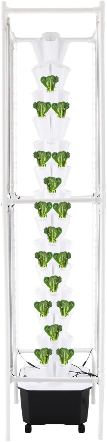 Hydroponic Growing System Kit - 70 Pods Large Vertical Hydroponics Tower with 8 LED Light Strips, 14-Tiers Smart Indoor Herb Garden for Kitchen Office Winter Balcony Planting (White)