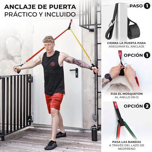 Juego de Bandas de Resistencia elásticas + guía de Ejercicios – Cintas Profesionales: 5 Tubos de látex + Tobillera, Anclaje para Puerta & Asas Acolchadas | Fitness, Gimnasio, fisioterpia, Culturismo - imagen 6