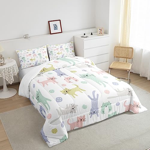Image of Feelyou Cat Comforter Queen Size, Cute Kitten Cat Comforter Set Colorful Cat Animals Comforter Set for Kids Toddler Kawaii Pet Cats Duvet Set Microfiber Quilt Set