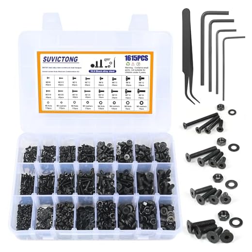 1615 PCS Hex Flat Head Cap Bolts Nuts Washers Assortment Kit with Hex Wrenches 10.9 Grade Alloy Steel Replacement Machine Fastener Screws and Bolts Nuts for 3D Printer Remote Control Projects and DIY