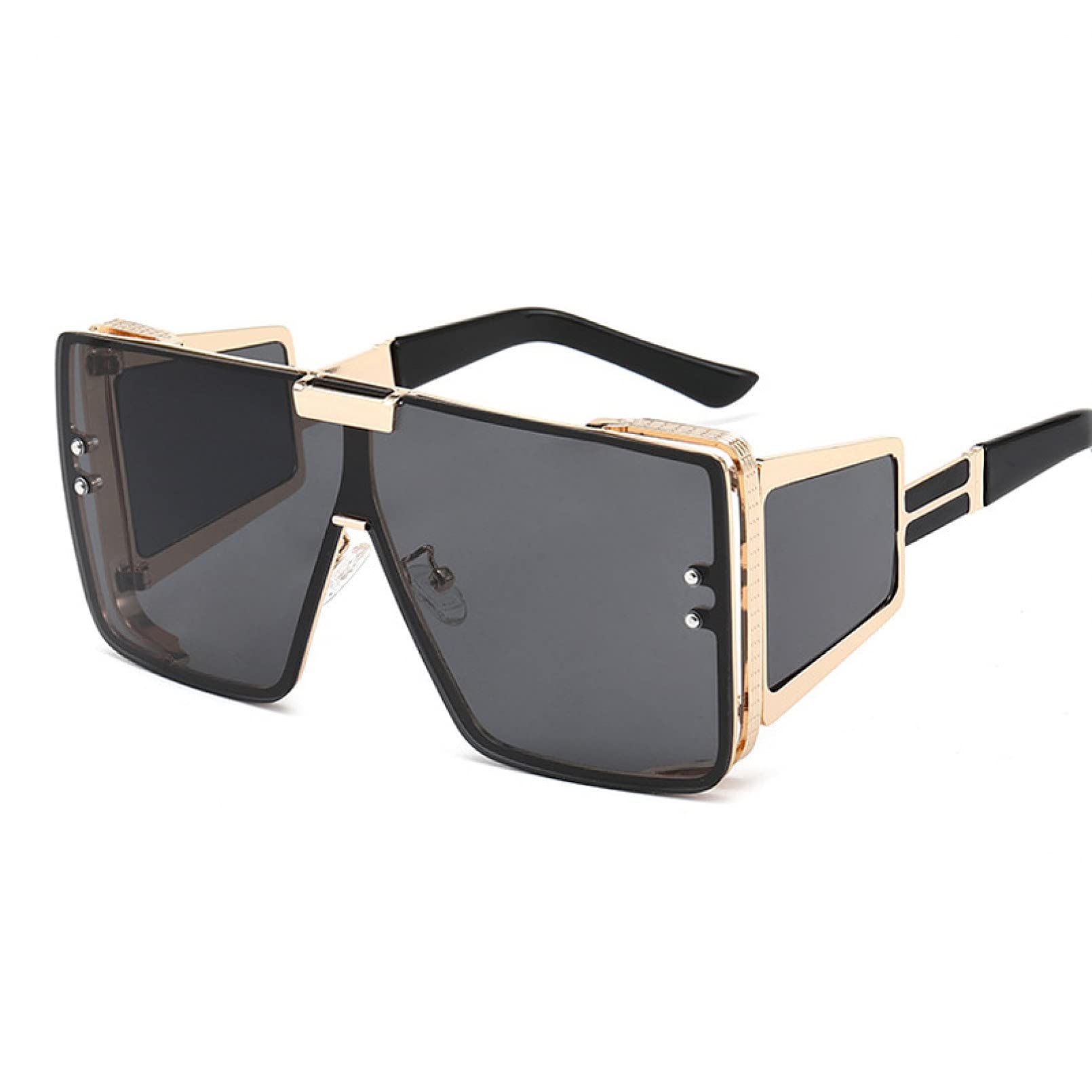 BAJIE Sonnenbrille Metall Wide-Leg Square Sonnenbrille Monolithische Sonnenbrille für Damen Punk-Sonnenbrille Herren Oculos Feminino Lentes Gafas De