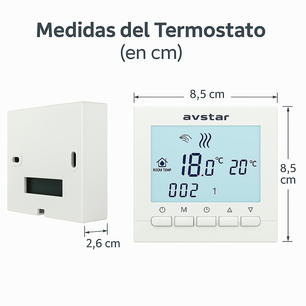 AVStar - Termostato Inteligente Digital programable para calefacción de calderas de Gas - Pantalla LCD para Facilidad de Control y programación (Blanco)