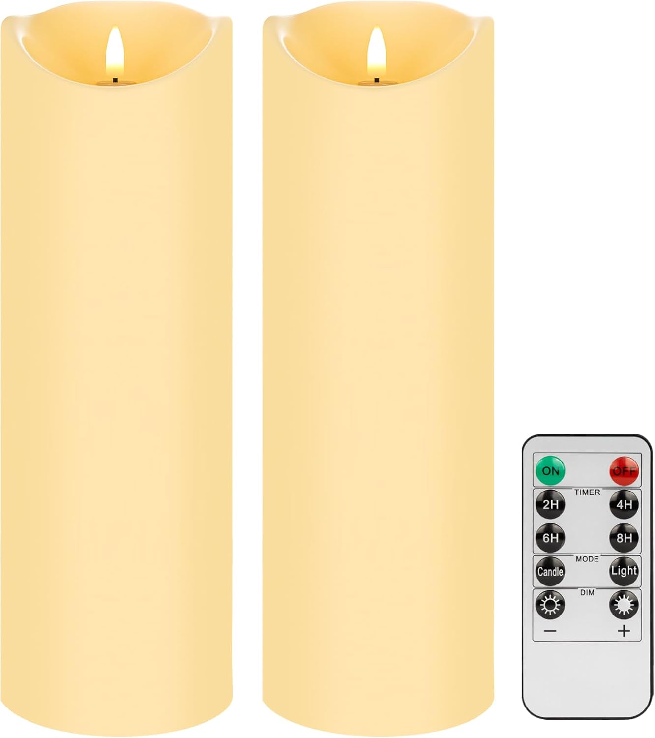 Mingfuxin Large Waterproof Outdoor Flameless Candles, Battery Operated with Remote Control and Timer, Flickering LED Pillar Candles for Outdoor Lartern, Porch, Long Lasting, 4“×12”, Set of 2 Ivory(4x12 inch)