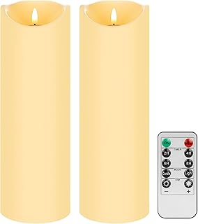 Mingfuxin Outdoor Flameless Candles with Remote, 12" X 4" Waterproof LED Pillar Candles Battery Operated for Lartern Porch, Set of 2