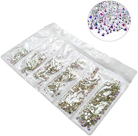 1728pcs Brilliant Round Flatback Rhinestones Set, 6 Sizes 1.2 mm - 2.8 mm Micro Diamond DIY Nails Rhinestones Crystal Flat Back Non Hotfix Rhinestones Need Glue (AB Colors)