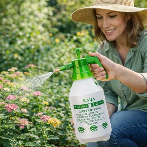Image of 1 Litre Garden Spray Bottle - Hand Pressure Water Sprayer for Plants, Gardening, Flowers & Home Cleaning | Multipurpose Manual Pump Sprayer with Adjustable Nozzle & Easy Grip Handle